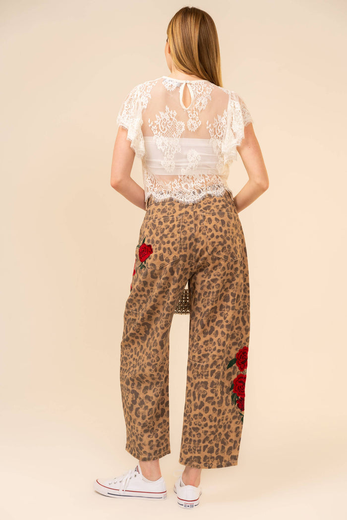 Rose Leopard Barrel Pants