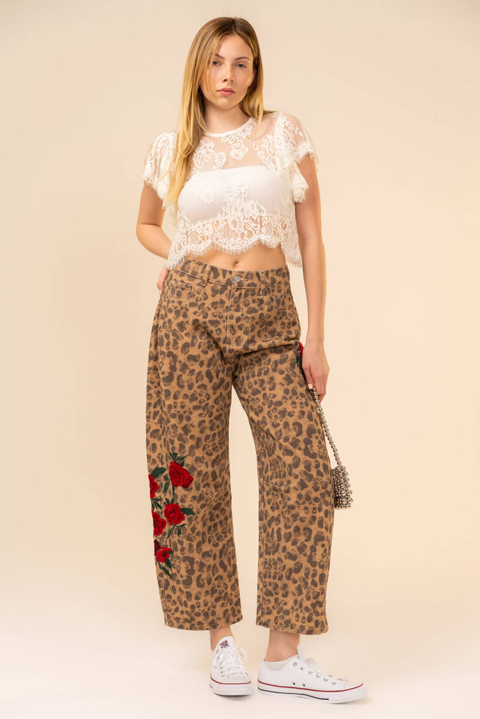 Rose Leopard Barrel Pants