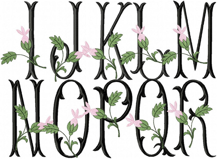 Rosebud Monogram Font - Machine Embroidery Design Monogram Font