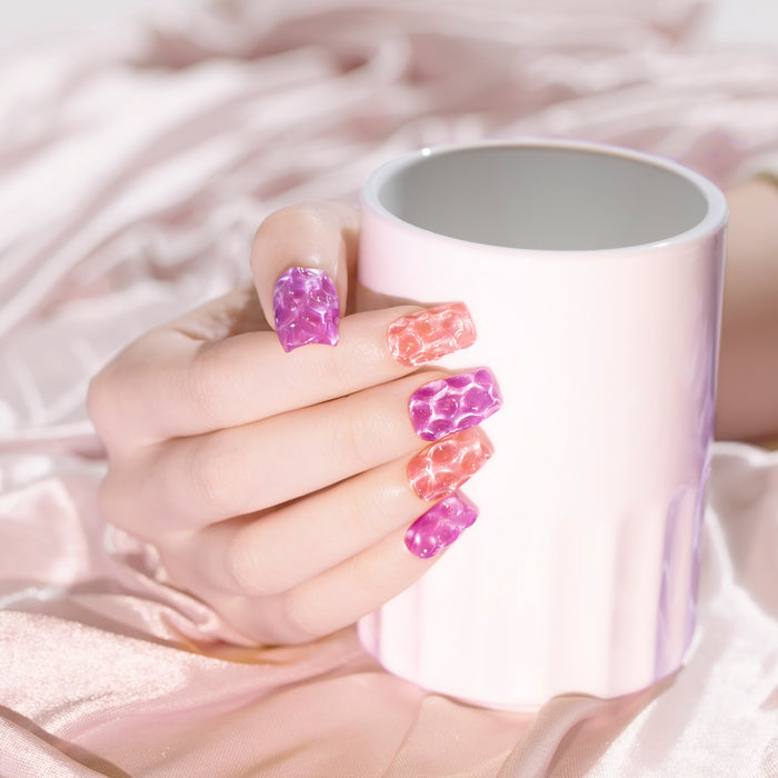 Blooming gel nail art watercolor marble effects purple pink rosy lavender moonlight creative patterns romantic design