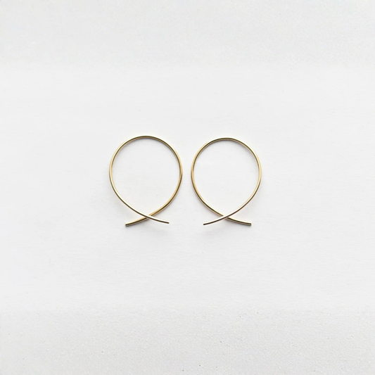 Medium round threader hoop earrings, gold-tone metal wire