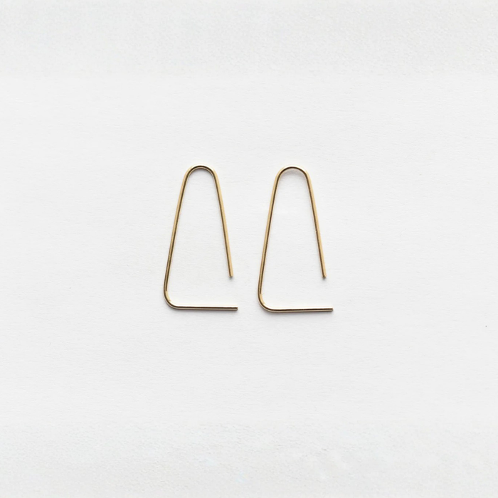 Medium rounded triangle threader earrings, gold-tone wire loops