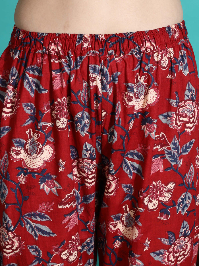 Ruby Red Printed Cotton Pajama Set for Women