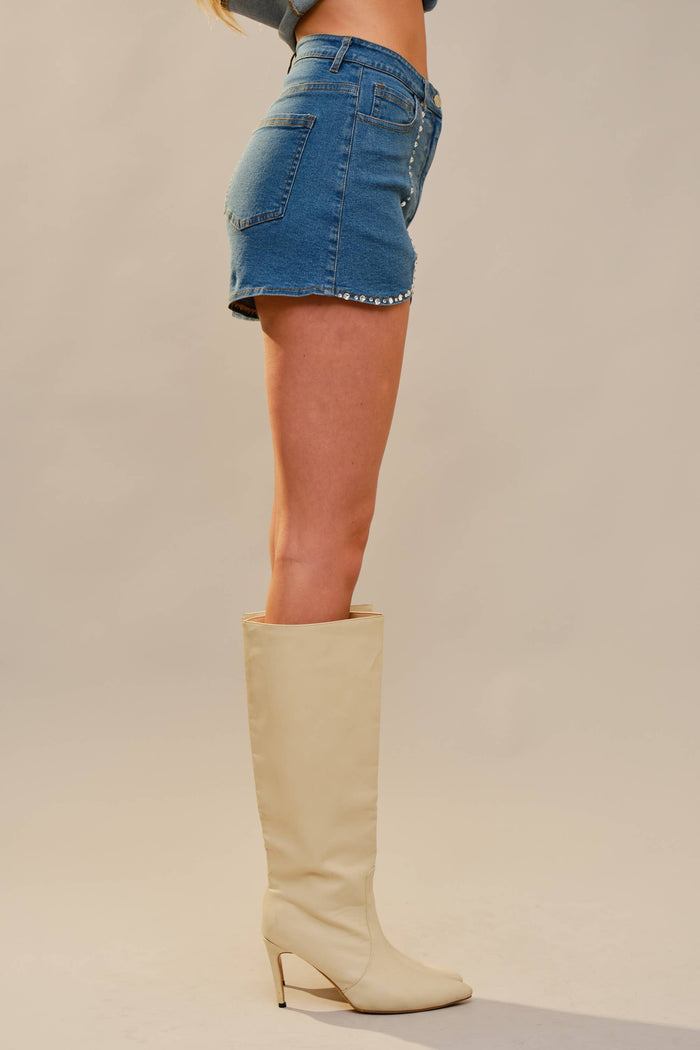 Scallop Hem Denim Shorts