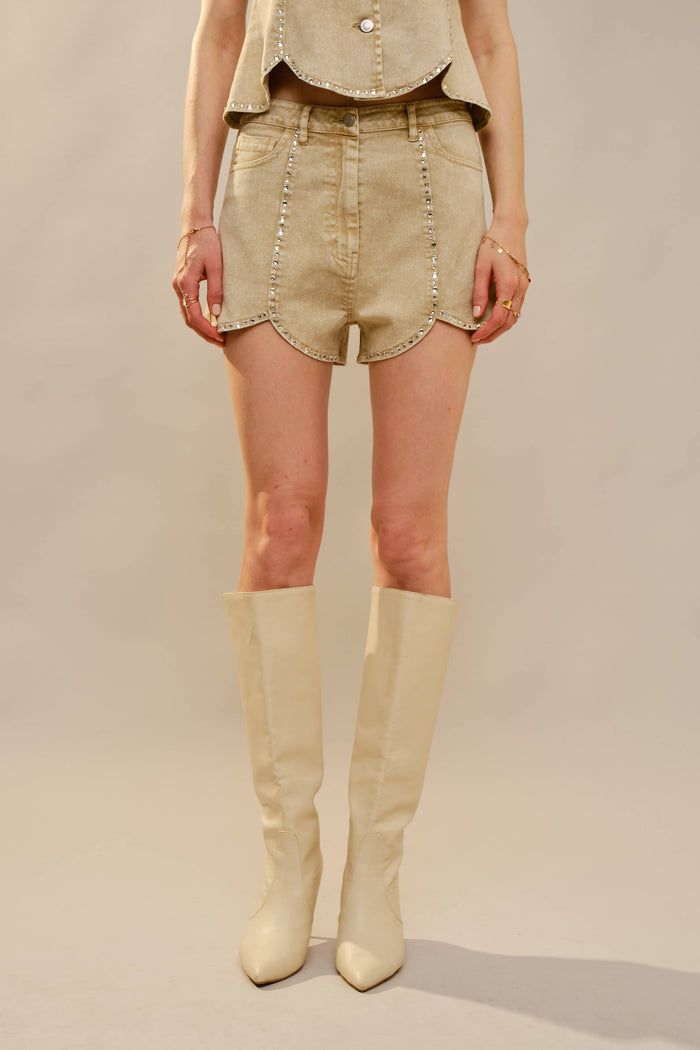 Scallop Hem Denim Shorts