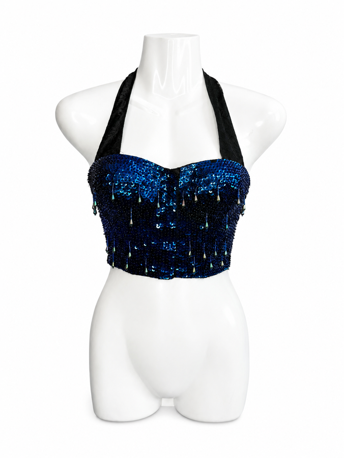 Sequin & Bead Halter Crop Top
