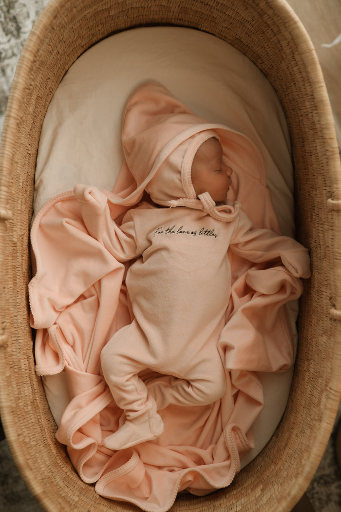 set footie velour scribble footie with bonnet and blanket  - baby pink