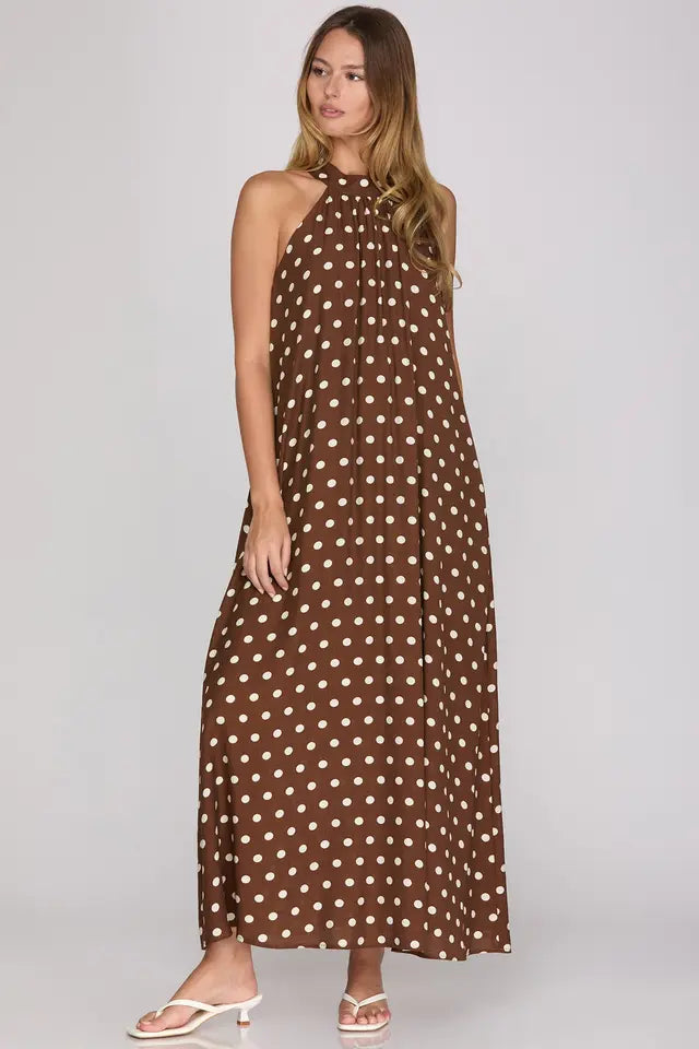 She+Sky Polka Dot Halter Maxi Dress