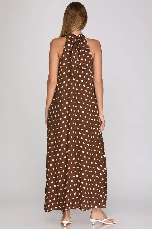 She+Sky Polka Dot Halter Maxi Dress