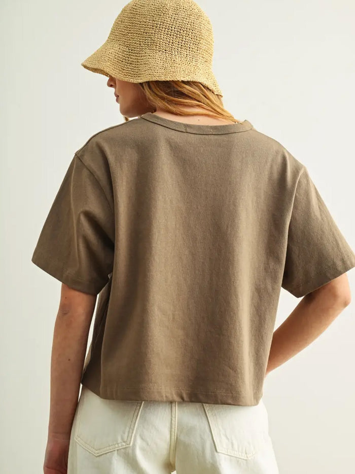 SHORT SLEEVE LINEN KNITTED TOP - OLIVE T-SHIRTS OAK CLOTHING CO.