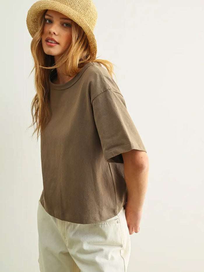 SHORT SLEEVE LINEN KNITTED TOP - OLIVE T-SHIRTS OAK CLOTHING CO.