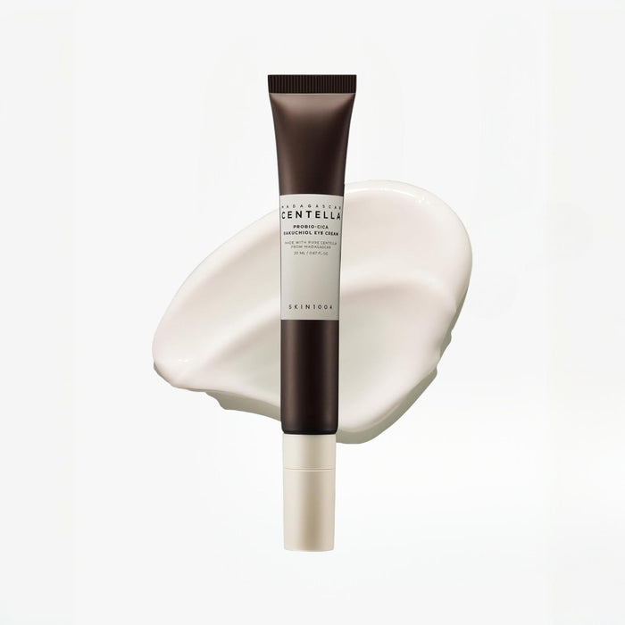 SKIN1004 Probio-Cica Eye Cream 20ml in a sleek tube with creamy texture on a white background.