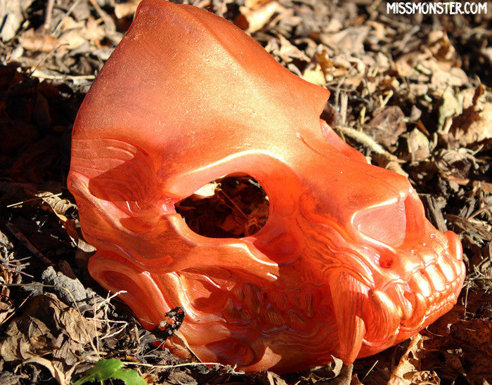 SKULL MASK- TRANSLUCENT GOLD RED