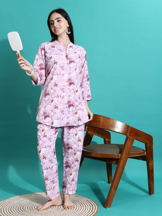 Soft Mauve Cotton Pyjama Set for Women