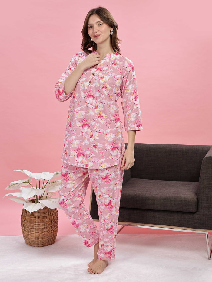 Soft Stylish Pink Cotton Pajama Set for Women