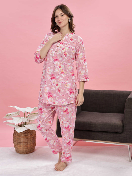 Soft Stylish Pink Cotton Pajama Set for Women