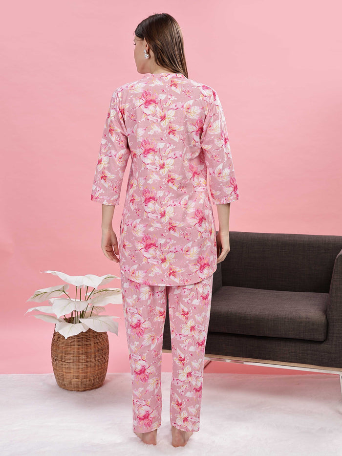 Soft Stylish Pink Cotton Pajama Set for Women