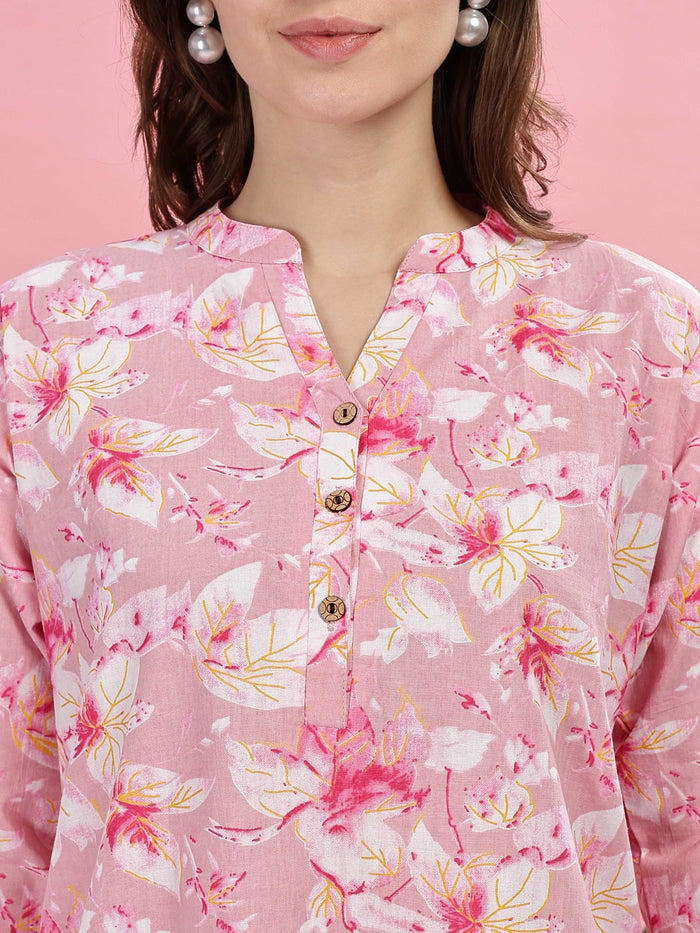 Soft Stylish Pink Cotton Pajama Set for Women