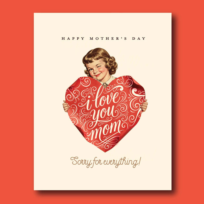 Mother's Day card with 'Happy Mother's Day' and red heart 'Love you Mom'