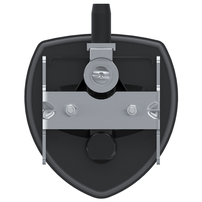 Southco N5-A0110A-A5 key-locking lift and turn compression latch with black plastic cup and black folding T-handle, back view