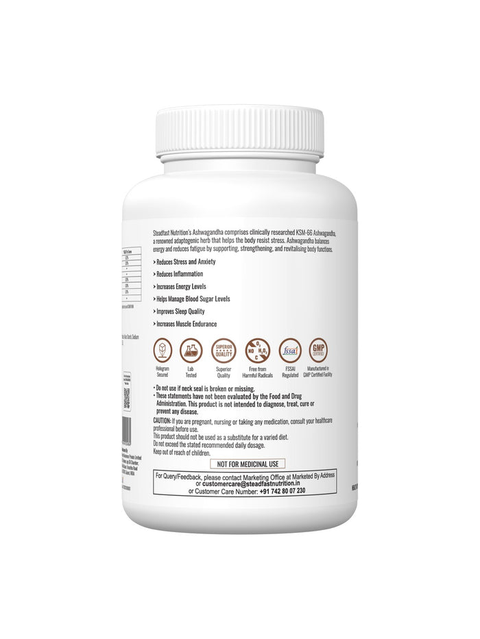 Steadfast Nutrition Ashwagandha KSM-66 Tablets (60 Tablets)