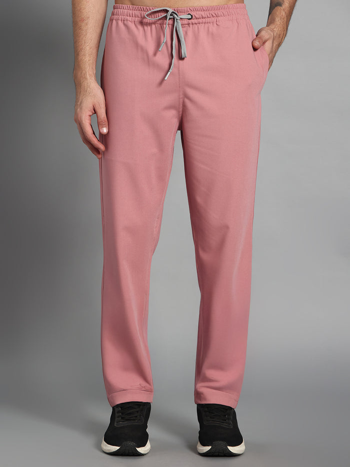 Stretchable (4Way) Men Dusty Pink Mandarin Neck with Straight Pant Scrub Set