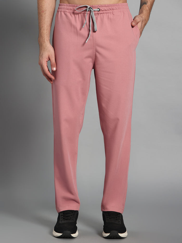 Stretchable (4Way) Men Dusty Pink V-Neck With Straight Pant Scrub Set
