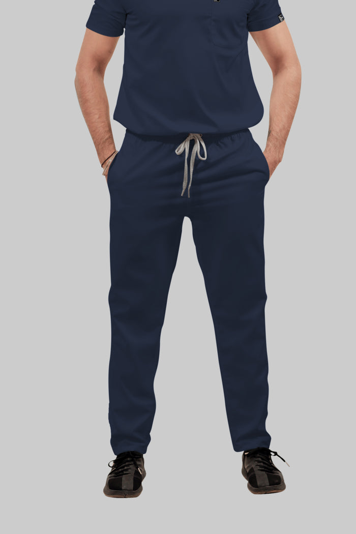 Stretchable (4Way) Men Navy Blue V-Neck With Straight Pant Scrub Set