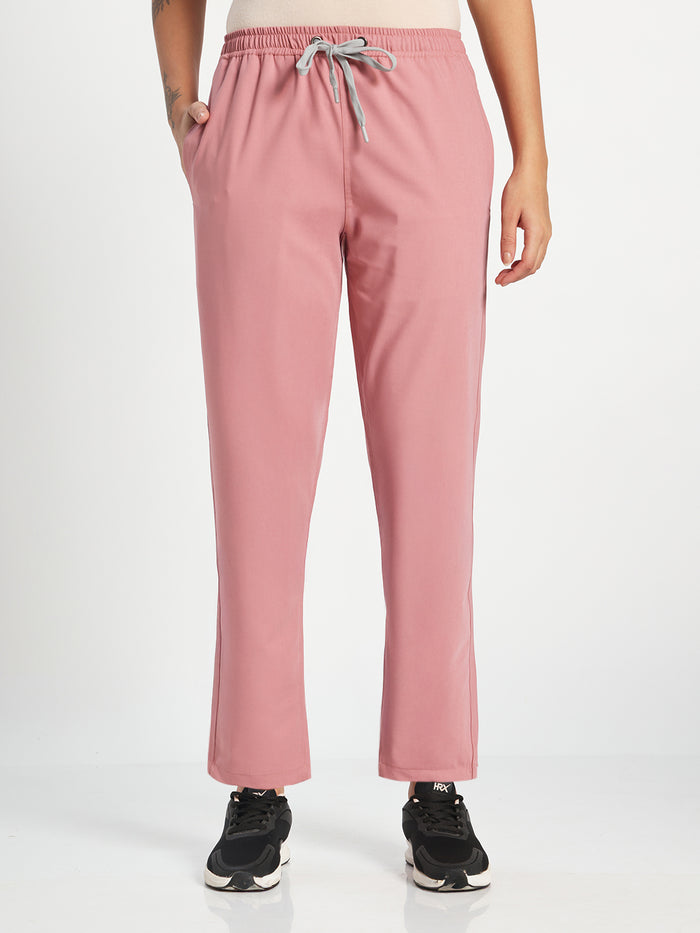 Stretchable (4Way) Women Dusty Pink V Neck With Straight Pant Set