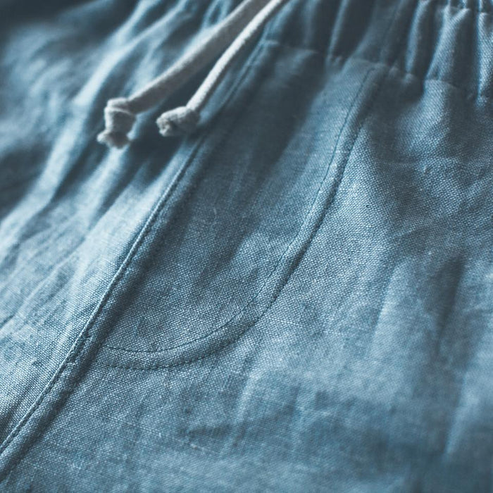 Sun Bleached Indigo Linen and Cotton Leisure Shorts