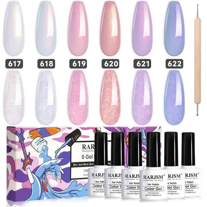 RARJSM ® Sunset Series Thread pearl gel nail polish 6 Colors Set
