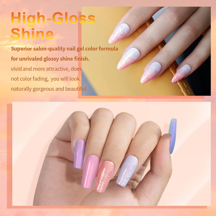 RARJSM ® Sunset Series Thread pearl gel nail polish 6 Colors Set