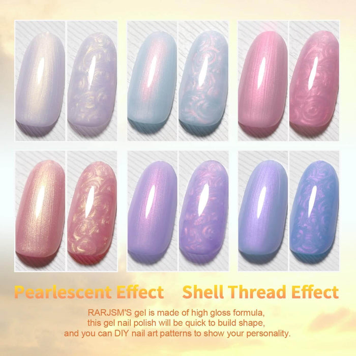 RARJSM ® Sunset Series Thread pearl gel nail polish 6 Colors Set