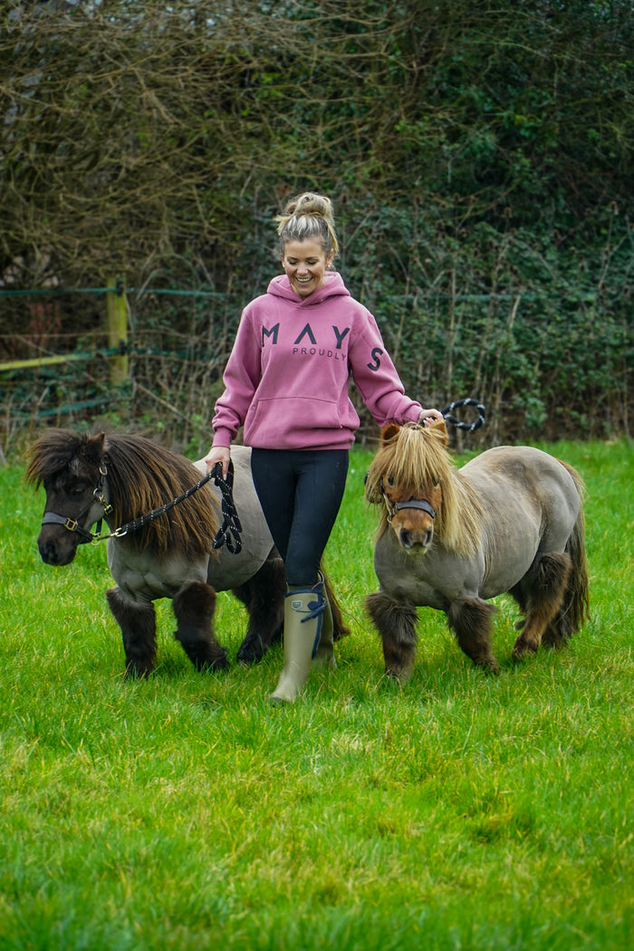 High quality luxurious 100% cotton. wrap around bold logo. soft, cozy and  warm. Hoodie, jumper sweatshirt. everyday wear. casual and smart. Leading 2 mini shetland ponies
