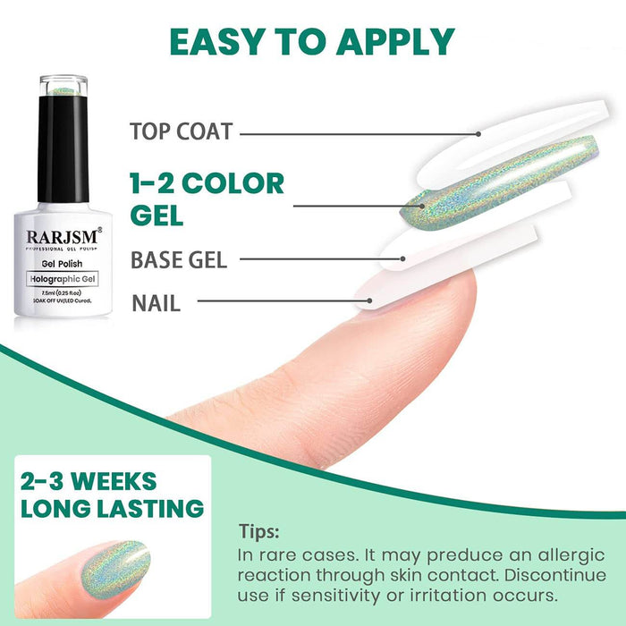 RARJSM ® Turquoise Green 6 Colors Holographic Gel Nail Polish Set