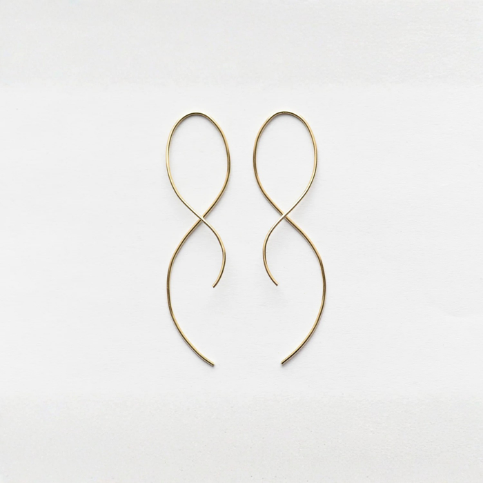 Large gold twist threader earrings, open loop design