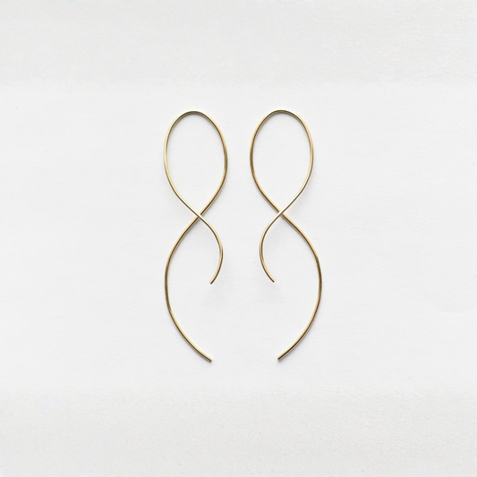 Large gold twist threader earrings, open loop design