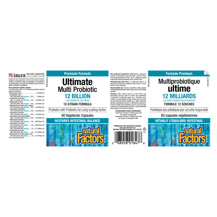 Natural Factors Ultimate Multi Probiotic 12 Billion Live  Probiotic Cultures Label