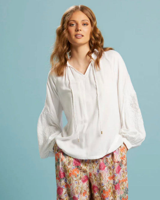 Unholy Embroidered Sleeve Top