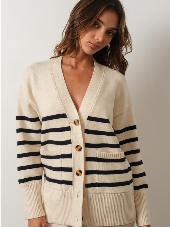 V NECK CARDIGAN - CREAM SWEATERS CREAMON