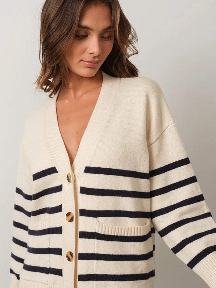 V NECK CARDIGAN - CREAM SWEATERS CREAMON