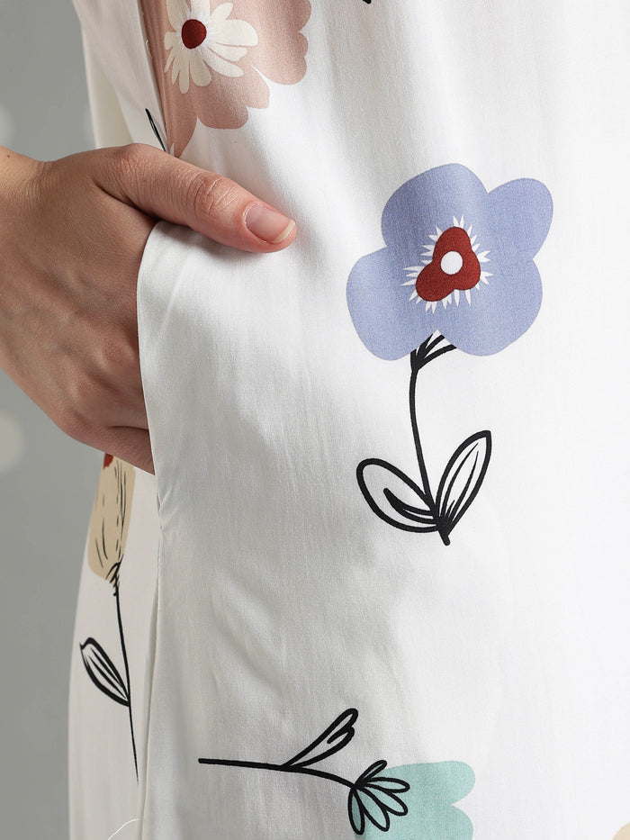Vanilla floral comfortable sleeveless nighty for women