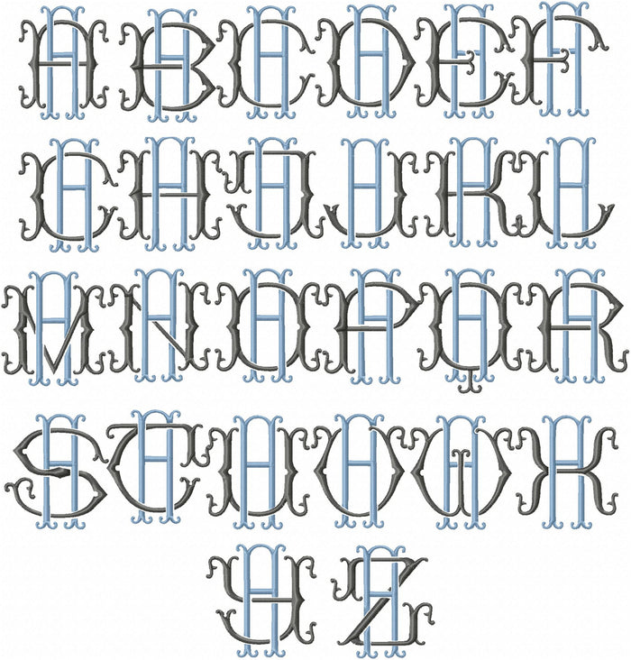 VINTAGE BAROQUE INTERLOCKING MONOGRAM FONT - SET "A" 6 AND 8 INCH SIZE