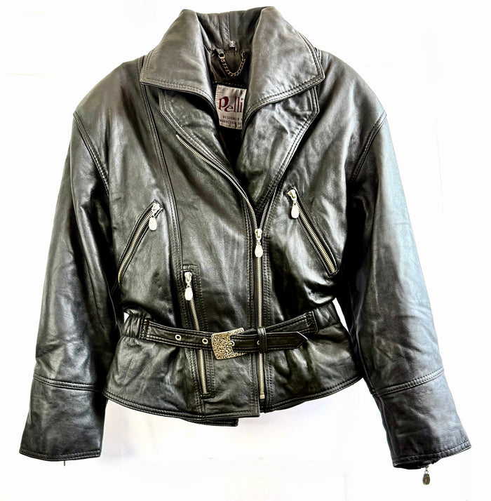 Vintage Belted Leather Biker Jacket