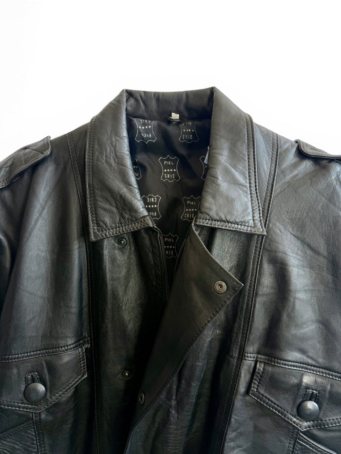 Vintage Black Leather Bomber Jacket