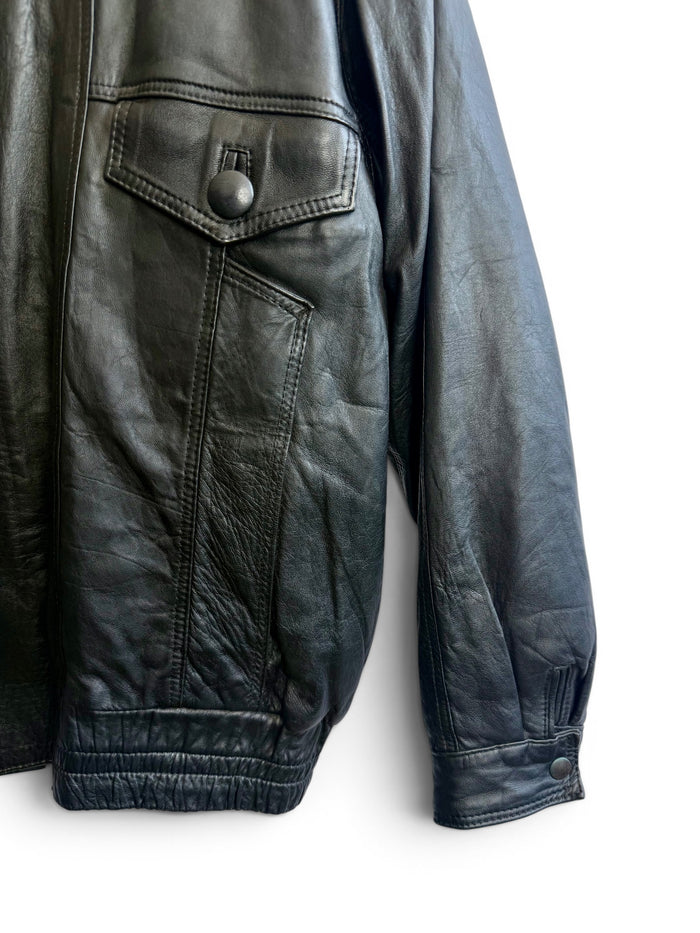 Vintage Black Leather Bomber Jacket