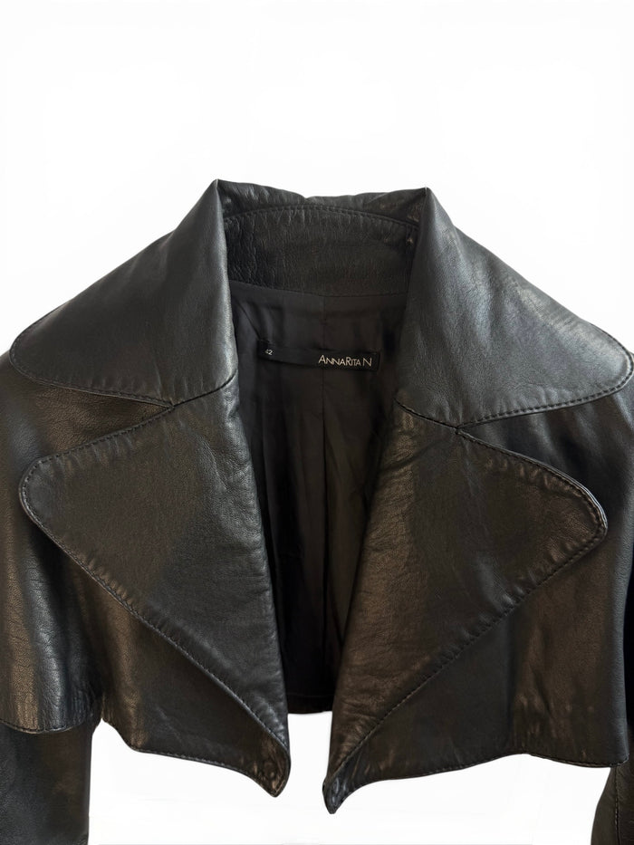Vintage Black Leather Cropped Bolero Jacket