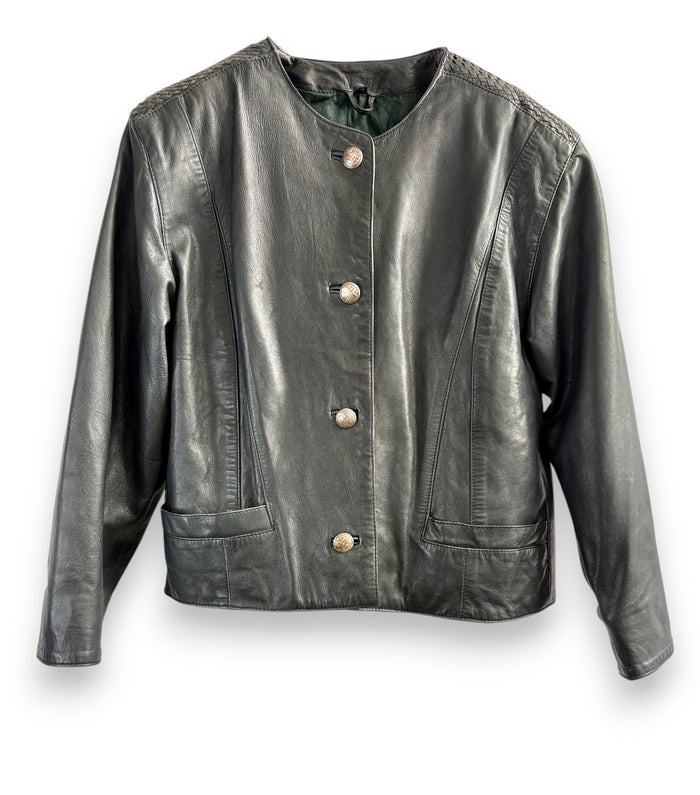 Vintage Black Leather Minimal Jacket