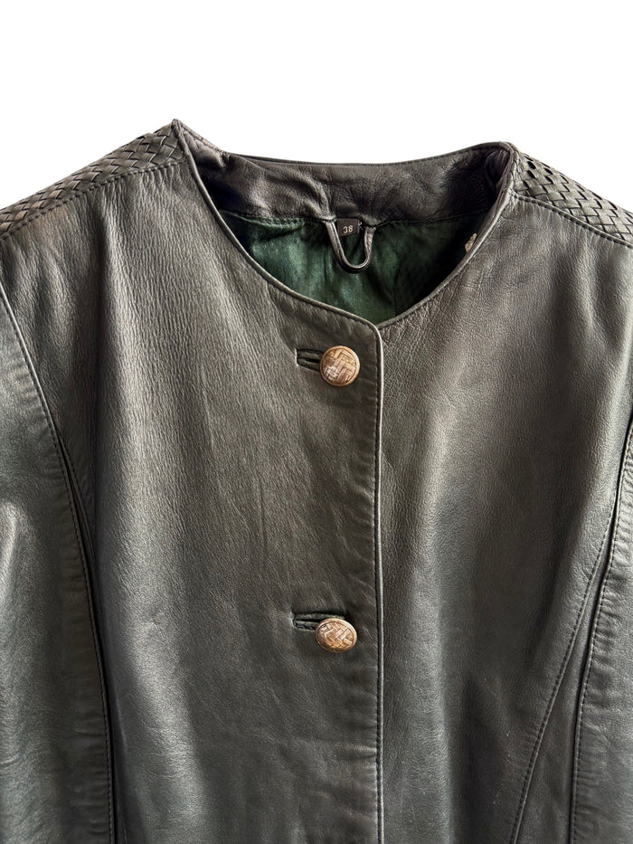 Vintage Black Leather Minimal Jacket