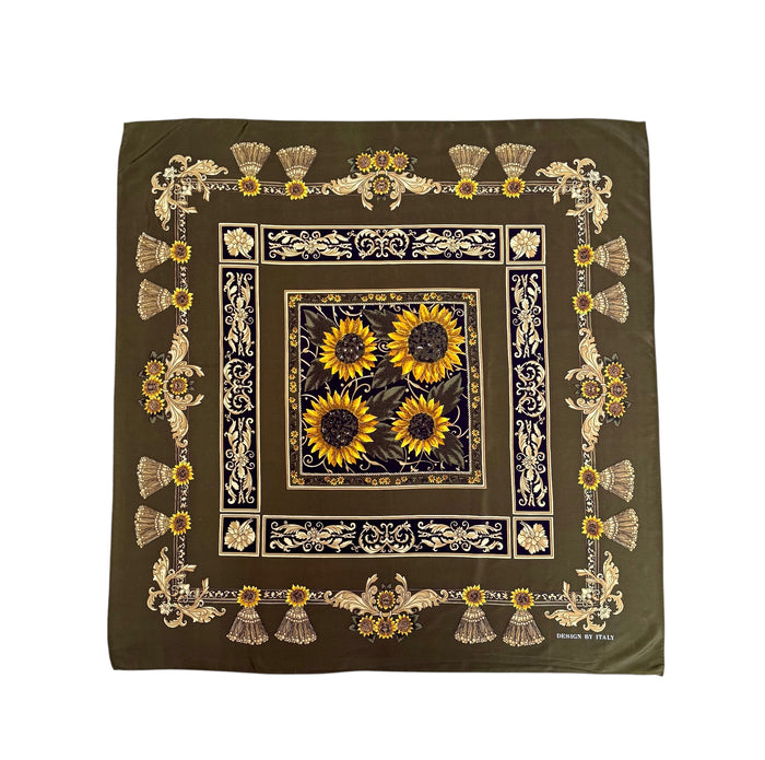 Vintage Italian 100% Silk Scarf with Sunflower